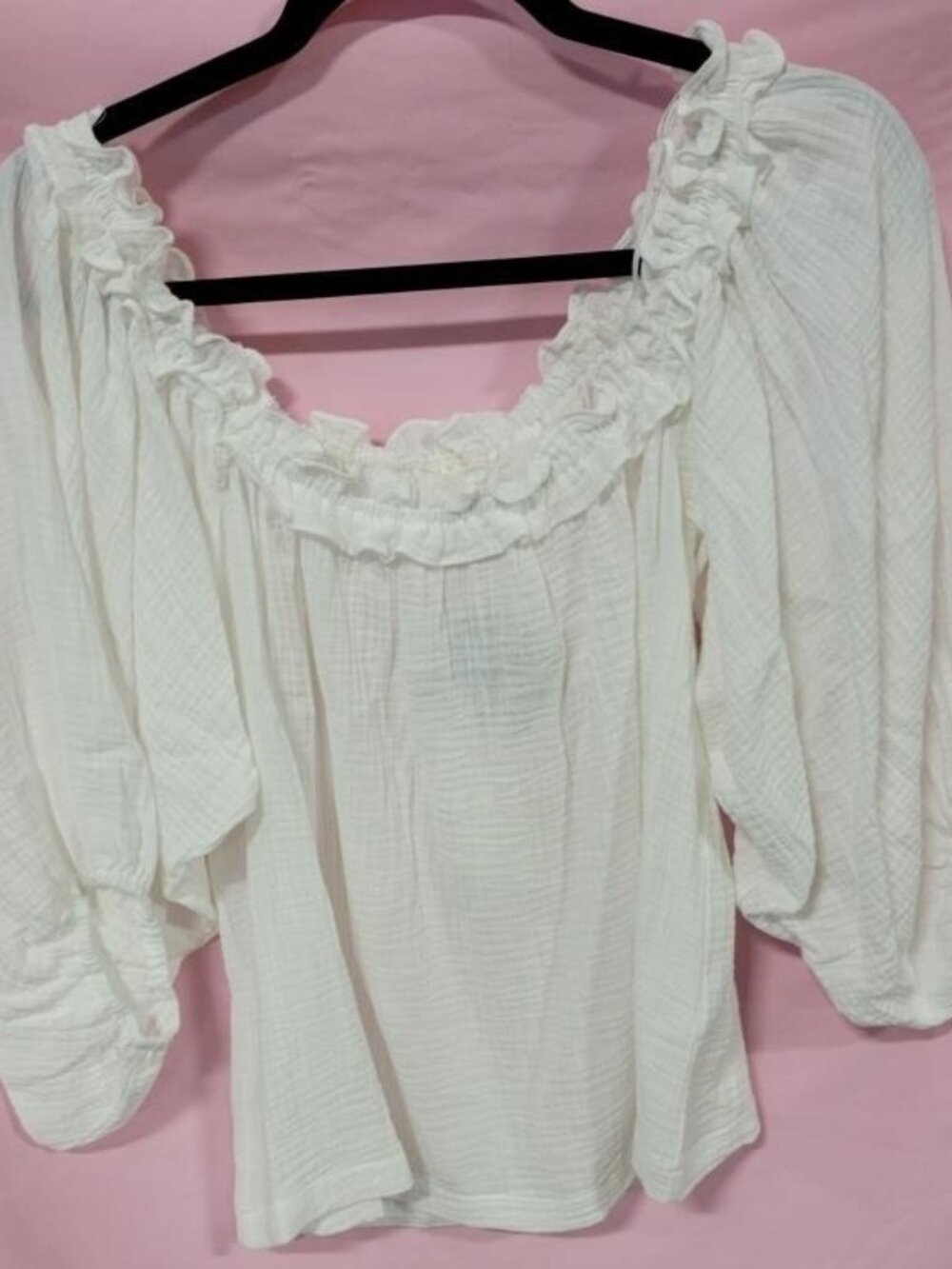 BEFORE YOU WHITE GAUZE RUFFLE NECK TOP - S